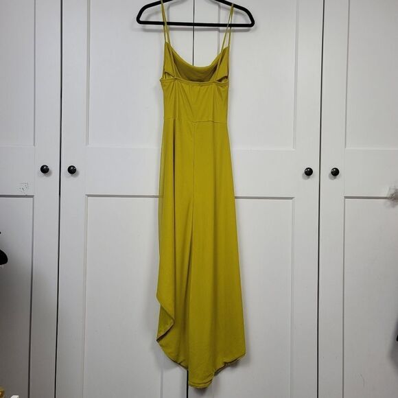 Pretty little things chartreuse mesh strappy cowl neck ruched skirt midi dress - Picture 11 of 12